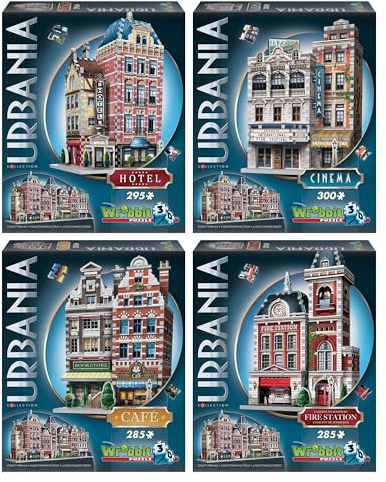 Sinoeem Wrebbit 3D Puzzle, Urbania Collection Bundle of 4 Includes-Cinema, FIRE Station,CAFÉ and Hotel 3D Jigsaw Puzzle. (Total 1165 Pieces)