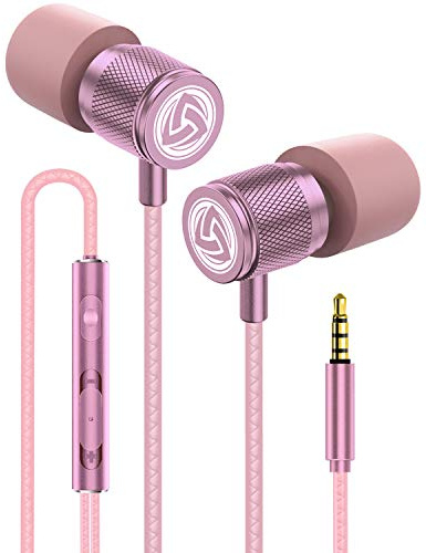 LUDOS Ultra in-ear hörlurar med kabel och mikrofon, kristallklart ljud, balanserad diskant och bas, nytt minnesskum, hållbar kabel, bas, kontroll av