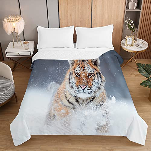 Chickw1 Bettüberwurf Tagesdecke, 3D Tiger Drucken Tagesdecken Herbst Sommer Bettüberwürfe Prägemuster Wohndecke Mikrofaser Bettdecke für Einzelbett Doppelbett (Schneeflocke,150x200cm)