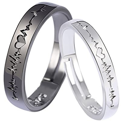 Milageto 2Pcs Cadeau Couple Bague Homme, Bague Femme Bague Homme, Bague de Promesse Couple Alliance Mariage pour Bague Reglable Femme