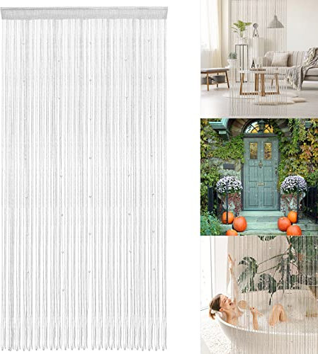 Pcscevcr Cortina de cuentas de cristal con borlas, cortina de cuentas para puerta, cortina de cuentas para puerta, cortina colgante para decoración del hogar y hotel, 1 x 2 m (blanco)