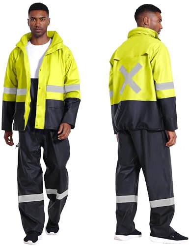 Navis Marine Combinaison de Pluie Homme Imperméable - Veste et Pantalon avec Capuche, pour travail, pêche, chasse et activités extérieures WS-003(Jaune fluorescent, M)