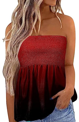 shownicer Femmes Bustier Bandeau Tops Sexy Été Tunique sans Manches Vest Tube T-Shirt sans Bretelle Haut Dos Nu Debardeur Chemise Floral Blouse