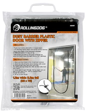 ROLLINGDOG Reißverschluss-Tür, U-Form, Staubbarriere – Konstruktion Kunststoff Reißverschluss Tür für Wand und Raum temporärer Malschutz