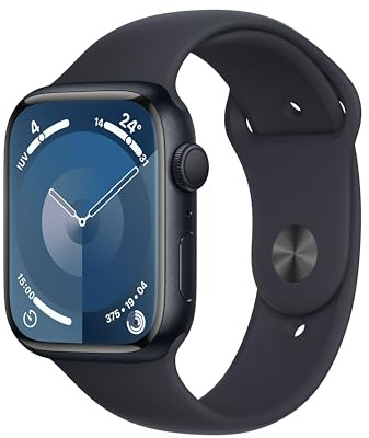 Apple Watch Series 9 [GPS] Smartwatch con Caja de Aluminio en Color Medianoche de 45 mm y Correa Deportiva Color Medianoche - Talla M/L. Monitor de entreno, App Oxígeno en Sangre, Resistencia al Agua