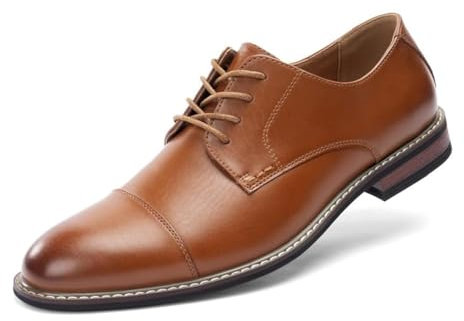 Cusolemore Men's Classic Dress Oxfords, Wingtip Prince Modern Formal Lace Up Shoes, Round Toe, TPR Outsole Brown 11
