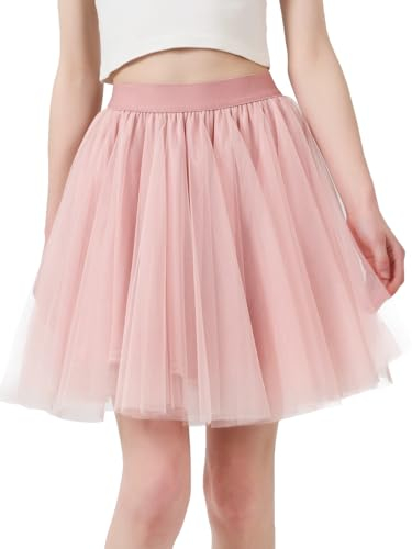 Eisnnu Tüllrock Damen 3 Lagen Tüll Elastische Taille Sommerrock Unterrock Petticoat Rocklänge 48CM Schwarz Rosa Weiß Kurz Party Prom Rock
