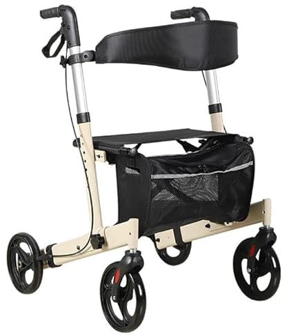 Deambulatore per Anziani con 4 ruote,alluminio Rollator,deambulatore da esterno,Rollator pieghevole,per terreni e attività all'aperto Beige