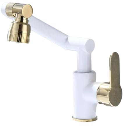 BIANBHUO Bathroom Tap Gray All-Copper Washbasin Hot and Cold Water Faucet Bathroom Household Washbasin Washbasin Under-Counter Basin Universal Faucet, White+Gold