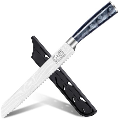 XYJ giapponese pane coltello in acciaio inox 8 pollici rasoio affilato coltello seghettato per pane torta dessert, posate da cucina, pane coltello da taglio con copertura, manico in resina