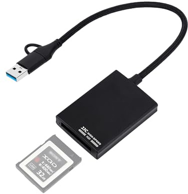 JJC Metal USB 3.0 XQD Card Reader, USB C USB A External Card Reader Writer Compatible with SONY XQD-G/M Series Memory Cards, 5Gbps Transfer Speed XQD Adapter for i-Phone 17 16 15 Android MacOS M1 M2
