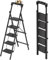 JOISCOPE 5 Step Ladder with Handrail & Tool Stand, 180 KG Load Capacity Folding Step for Adults, Sturdy & Lightweight Folding Stool, Anti-Slip Pedals for Home, Kitchen, Black