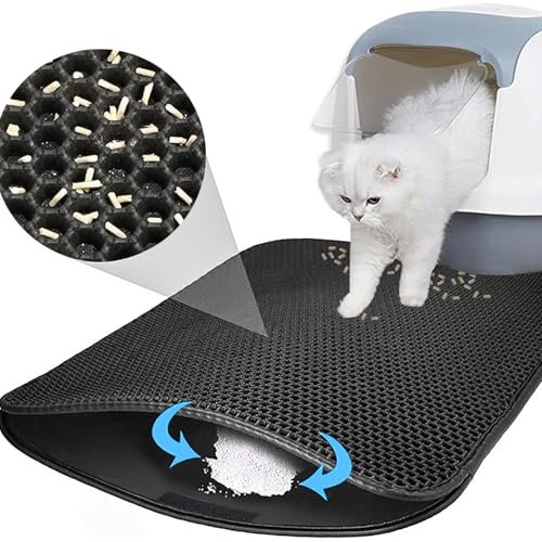 Katzenklo Matte,45x30 cm Honeycomb Double Layer Non-Slip Katzenstreumatte Katzenmatte Urin- Und Wasserdichtes Material Katzenstreu Matte Für Litter Catcher Cat Litter Mat Streu Kontrolle (Schwarz)