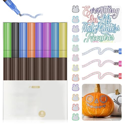 GMTEO Doppelzeilige Umrissmarkierungen, 2024 Neu 12 Farbe Marker Pen für Hervorhebung， Metallic Stifte Steine Bemalen Wasserfest, Glitzer stifte für gästebuch steine (8 Farben)