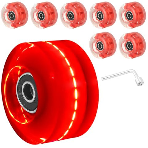 PATIKIL Ensemble de Roues de Patins à roulettes, 8 Pcs 58mm 82A Ensemble de Roues de Skateboard Cruiser Lumineuses avec Roulements, pour Le Patinage en Double Rangée en Extérieur, Rouge