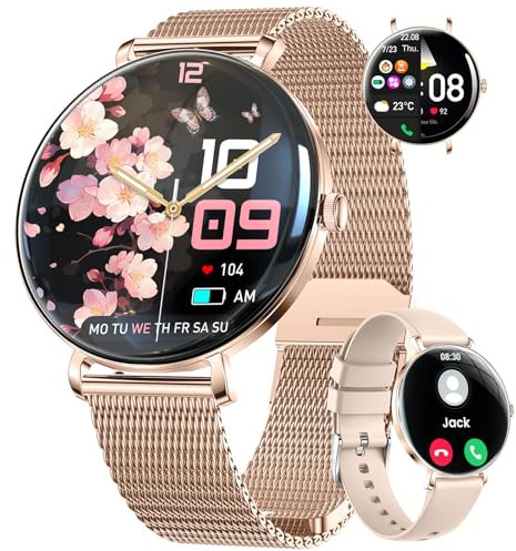 SUNKTA Montre Connectée Femme Léger avec Ultra-Mince 1.43'' Écran Courbé AMOLED Appels Podómetro/Fréquence Cardiaque 100+ Modes Sportifs IP68 Imperméable Élégante Femme Smartwatch Android iOS