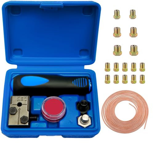 Kamanan Dispositivo di Svasatura per Tubi Freno DIN, Tubo Freno Ø4,75 mm, Dispositivo di Svasatura per Sistemi Frenanti Idraulici per Veicoli, 7,62 m di Tubo Freno con 16 Attacchi, 5 Connettori
