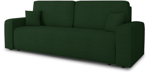 Schlafsofa Spark – Sofa mit Schlaffunktion und Bettkasten, Bonellfederkern, Cordbezug, große Schlaffläche, modernes Polstersofa & Bettsofa (Grün (Poso 014))