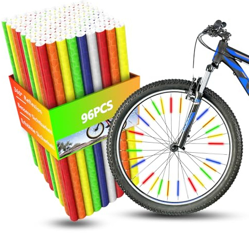 JETOP Lot de 96 réflecteurs de rayons de vélo - Visibilité à 360 ° - Réflecteurs - Rayons colorés - 75 mm - Étanche - Convient pour vélos électriques, VTT