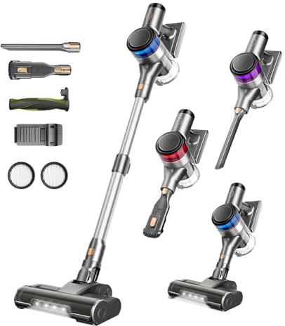 X-cotec Aspiradora Sin Cable Potente 45KPa, 55 Min, Aspirador Escoba Vertical Inalámbrico con Filtro HEPA, Modo Automático, LED y Batería Extraíble, para Suelos/Alfombras/Pelo de Animales