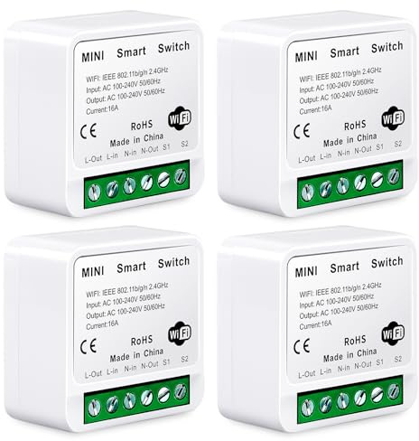 Mini Interruptor Inteligente Wifi,4 PCS Interruptor De Luz Inteligente,Interruptore Inteligente,Smart Switch Compatible Para Casa Inteligente,Compatible Con Alexa,Color Blanco
