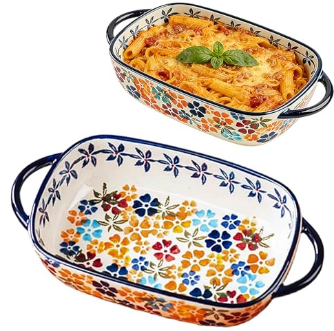 LUPATDY Teglia da Forno in Ceramica 600 ml, Pirofila con Manici 19,5 x 13 x 5 cm, Piatto da Forno per Lasagne, Pasta al Forno, per Friggitrice ad Aria, Forno, Microonde (Giallo)
