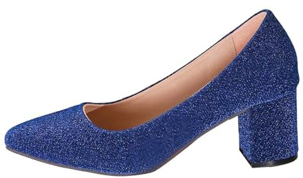 Escarpins texturés à Bout Pointu et Talon épais, Chaussures habillées Scintillantes pour soirées et événements Formels, Confortables avec Semelle rembourrée (Blue, 38)