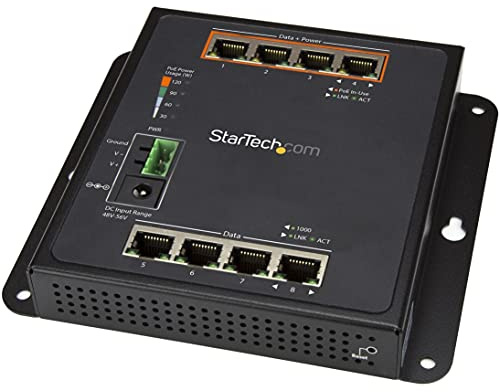 StarTech.com Switch Conmutador de Red Gigabit Ethernet con 8 Puertos (4 PoE+) - 30W por Puerto - de Montaje en Pared - Gestionado