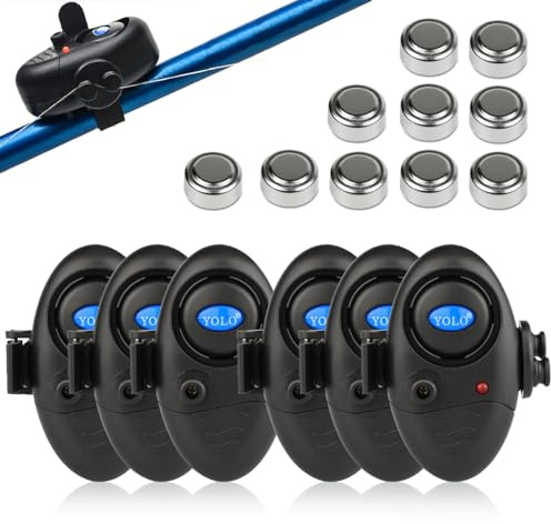 Upgraded Fishing Bite Alarm with 10 Bonus Batteries - Adjustable Volume Electronic Sensor, Loud LED Siren Alert for Day & Night Carp Fishing, Waterproof Indicator for Bank Rods