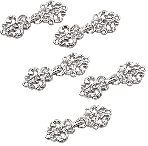 WANDIC Clips de rebeca de 5 pares de clips de capa de flores huecas de la vendimia para coser ganchos y ojos Cardigan Clip de capa de cierre de cierre de cremallera para suéter chal, níquel blanco
