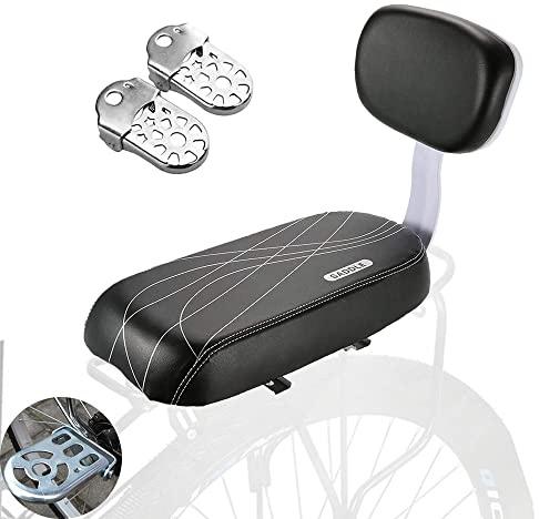 LIBRNTY Asiento Trasero de Bicicleta de montaña,Cojín de Asiento Trasero de Bicicleta,Pedales Traseros de Bicicleta,sillín Trasero de PU Negro,cómodo Asiento de Bicicleta para Adultos