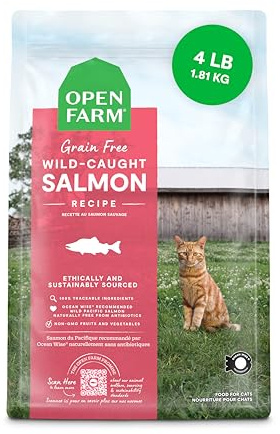 Open Farm Grain Free Dry Cat Food, Wild-Caught Salmon Kibble, 4lb Bag