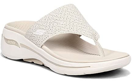Skechers Women's Go Walk Arch Fit Sandal Weekender Sandals, Natural Textile, 7 UK