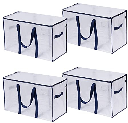 VENO 4 Pack Extra Large Moving Storage Bags with Zips, Heavy-Duty Organizer Tote, Moving Box Alternative, Packing Supply, Clothes Storage Bin, Tag Pocket for Label, Water-Resistant (Clear, 4 Pack)