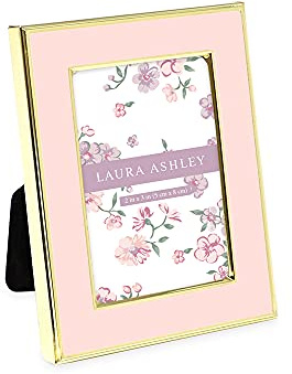 Laura Ashley 2x3 Pink Enamel Picture Frame, Gold Metal Edge with Easel, for Countertop, Counterspace, Tabletop Display, Bookshelf, Desk, Wall Décor, Photo Gallery (2x3, Pink W/Gold)