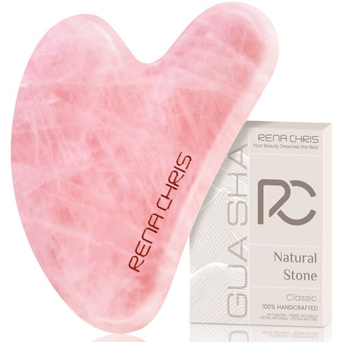 Rena Chris Outils faciaux Guasha en quartz rose naturel outil de thérapie d'acupuncture masseur facial pour sculpter la mâchoire et réduire les poches (rose)