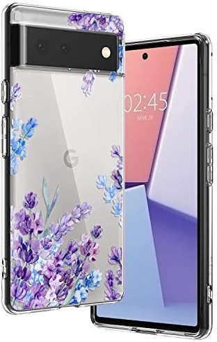 Ciciber Hülle Kompatibel mit Google Pixel 6a, Dünne Transparent TPU-Silikon und Kratzern Handyhülle für Google Pixel 6a, Cover Transparent mit Motiv Blumen Schützt vor Stößen Case Lila/Lavendel
