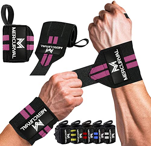 MERCURYAL 2 Muñequeras Gym - Muñequeras Crossfit - Accesorios Fitness - Muñequeras Deportivas Unisex (Negro/Rosa)