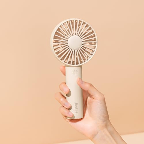 JISULIFE Handheld Portable Mini Fan, 4500mAh Powerful Battery Operate, Personal Small with 3 Speeds, USB Rechargeable for Outdoor, Indoor, Commute, Office, Travel, Gifts for Women Men -Beige