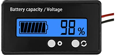 CGEAMDY Battery Meter, DC 12V 24V 36V 48V Battery Capacity Indicator with Alarm, Lead Acid and Lithium Ion Voltage Monitor Indicator, Suitable for Car, Golf Cart, RV, Marine(Blue)