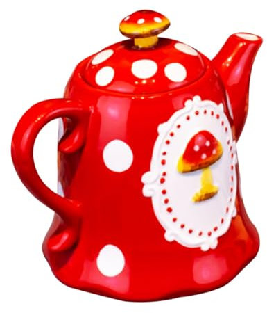 Amosfun Bollitore Ceramica Funghi Resistenti Al Calore Con Coperchio Grande Capacità Per Acqua Latte Tè e Bevande Cucina e Hotel Design Unico Manico Forma Di Fungo Porta-facile e Antigocci
