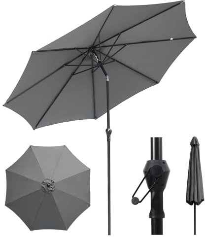 Sekey Parasol 300cm avec Protection UV50+ et Toile Imperméable - Parasol de Jardin à Manivelle pour Terrasse, Balcon & Extérieur