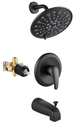 gotonovo Tub Shower Faucet Set Shower Head and Handle Set 6 Modes 6 inch Bathroom Trim Kit with Tub Spout High Pressure Shower System Combo with Valve Round Showerhead Matte Black