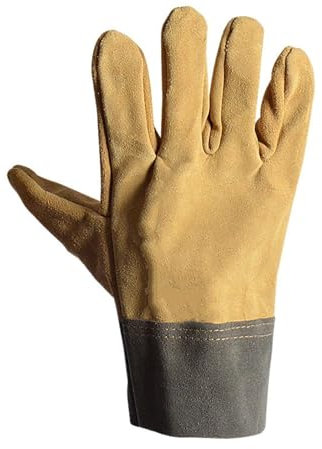 Ignífugo Guantes de soldador de cuero cortos, guantes de soldadura de cuero, resistentes al desgaste y a altas temperaturas, guantes de soldadura de cuero completo Protección resistente al calor