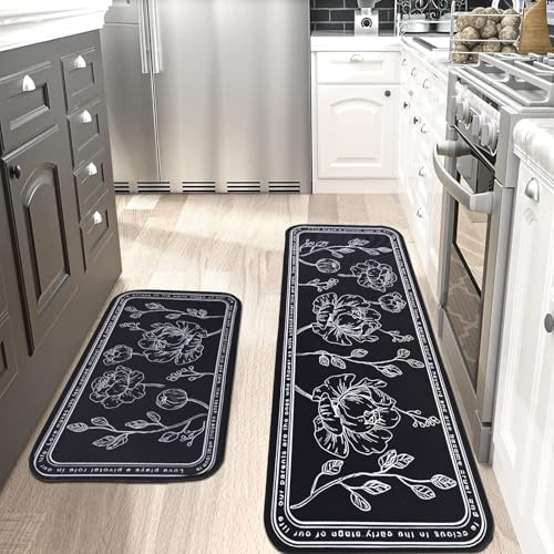 HomKuch Kitchen Floor Mat Set of 2, Cushioned Anti Fatigue Kitchen Mat Non-Slip Comfort Kitchen Mats and Rugs for Kitchen, Home, Laundry
