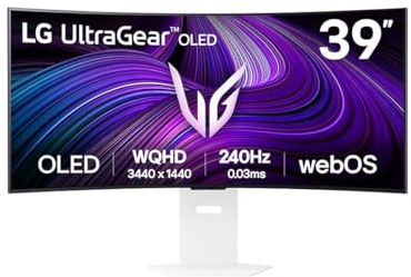 LG UltraGear OLED GX9s SMART Gaming Monitor 39GX90SA-W - WOLED UWQHD 1440p Curved 39 Inch, 240Hz, 0.03ms, HDR 400, webOS AI, Speakers, Wi-Fi, Bluetooth, DP 1.4, HDMI 2.1, USB-C, White
