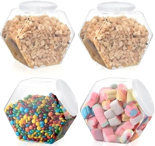 AESZITTEW Söta burkar, 4 st 850 ml plastburkar med lock, återanvändbar, klar kakburk, bred mun, förvaringsbehållare för godisbuffé