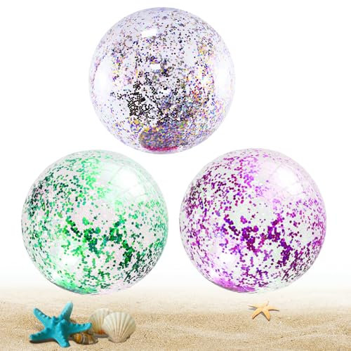 LUMOOM 3 pelotas de agua hinchables, bolas hinchables, con purpurina, 40 cm, pelota de playa, pelota de playa, piscina para actividades de verano, piscina de verano (B)