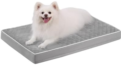 KSIIA Small Dog Bed Washable, Orthopedic Dog Beds, Crate Mattress with Removable Cover, Mat with Non Skid Bottom, Grey, 73x45x7cm