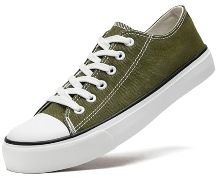 sharllen Canvas Shoes Women Ladies Low Top Sneakers Classic Lace Up Trainers for Men Women Canvas Plimsolls Pumps Casual Tennis Shoes(Army Green 280)